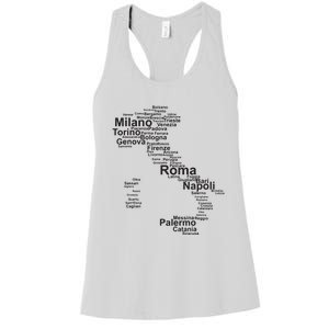 Italy Map Silhouette Towns Cities Rome Milan Travel Europe Women's Racerback Tank