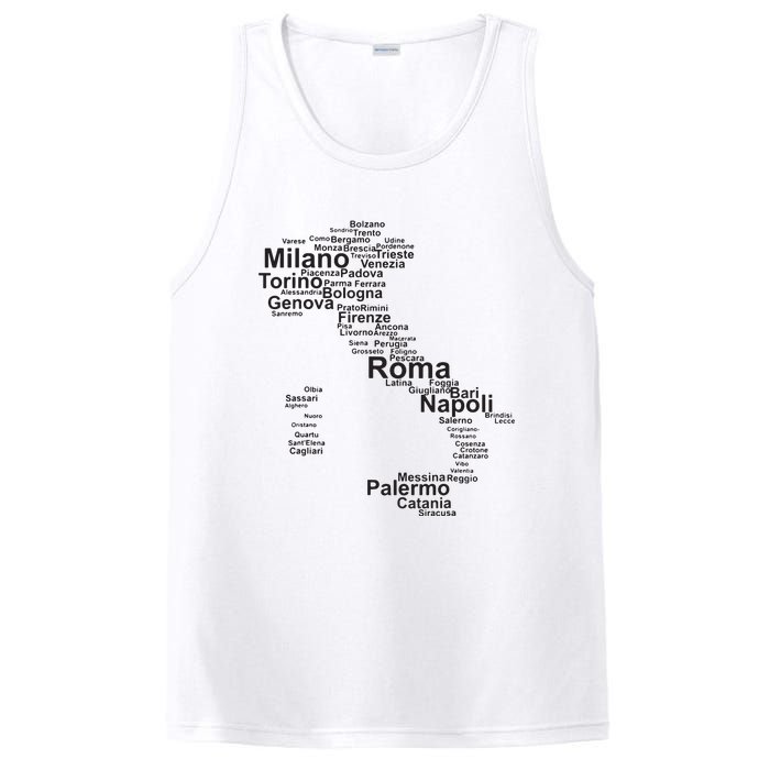 Italy Map Silhouette Towns Cities Rome Milan Travel Europe PosiCharge Competitor Tank