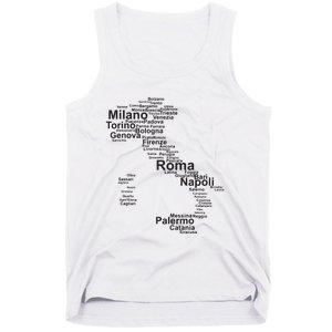 Italy Map Silhouette Towns Cities Rome Milan Travel Europe Tank Top