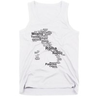 Italy Map Silhouette Towns Cities Rome Milan Travel Europe Tank Top