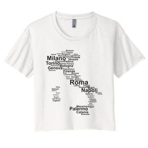 Italy Map Silhouette Towns Cities Rome Milan Travel Europe Women's Crop Top Tee