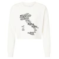 Italy Map Silhouette Towns Cities Rome Milan Travel Europe Cropped Pullover Crew