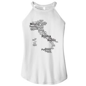 Italy Map Silhouette Towns Cities Rome Milan Travel Europe Women's Perfect Tri Rocker Tank