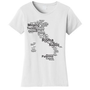 Italy Map Silhouette Towns Cities Rome Milan Travel Europe Women's T-Shirt