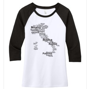 Italy Map Silhouette Towns Cities Rome Milan Travel Europe Women's Tri-Blend 3/4-Sleeve Raglan Shirt