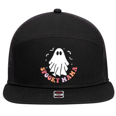 In My Spooky Mama Era Retro Groovy Halloween Mom Ghost Gift 7 Panel Mesh Trucker Snapback Hat