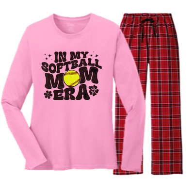 In My Softball Mom Era Softball Mama Wo Retro Women's Long Sleeve Flannel Pajama Set 