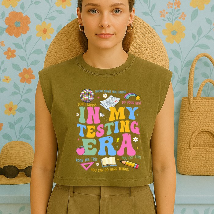 In My State Testing Era Teachers Funny Test Day Garment-Dyed Women's Muscle Tee