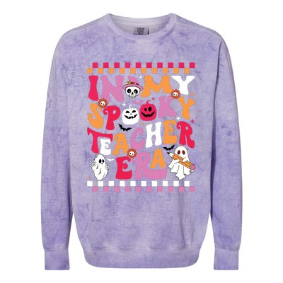 In My Spooky Teacher Era Groovy Ghost Teacher Halloween Colorblast Crewneck Sweatshirt