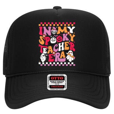 In My Spooky Teacher Era Groovy Ghost Teacher Halloween High Crown Mesh Back Trucker Hat