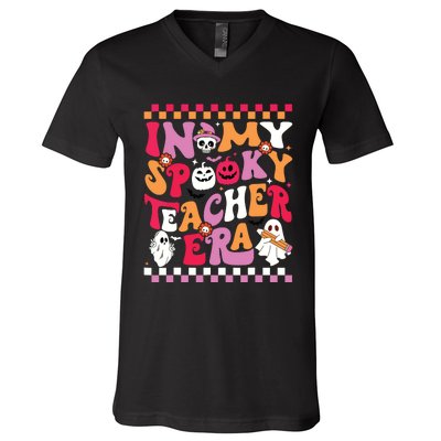 In My Spooky Teacher Era Groovy Ghost Teacher Halloween V-Neck T-Shirt