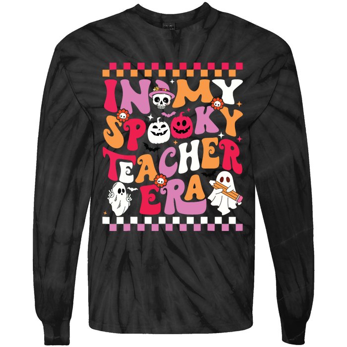 In My Spooky Teacher Era Groovy Ghost Teacher Halloween Tie-Dye Long Sleeve Shirt