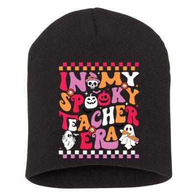 In My Spooky Teacher Era Groovy Ghost Teacher Halloween Short Acrylic Beanie