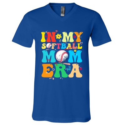 In My Softball Mom Era Groovy MotherS Life Game Vibes Day Gift V-Neck T-Shirt