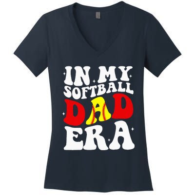 In My Softball Dad Era Softball Dad Women's V-Neck T-Shirt