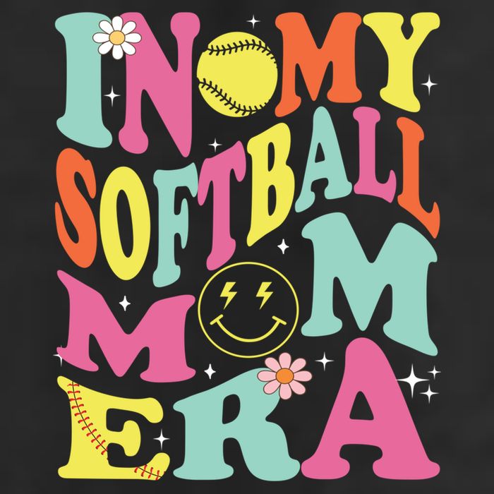 In My Softball Mom Era Retro Groovy Mom Life Game Day Gift 7 Panel Mesh Trucker Snapback Hat