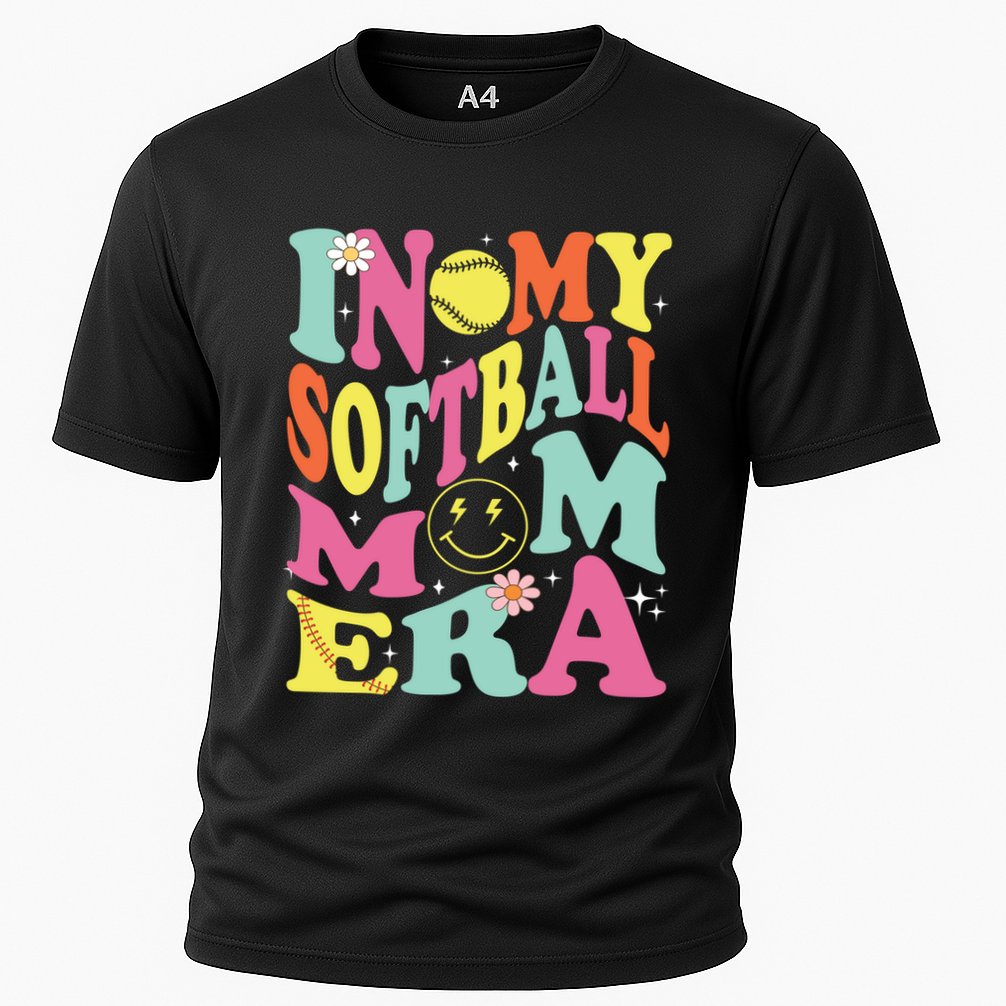In My Softball Mom Era Retro Groovy Mom Life Game Day Gift Cooling Performance Crew T-Shirt
