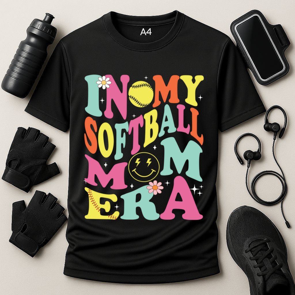 In My Softball Mom Era Retro Groovy Mom Life Game Day Gift Cooling Performance Crew T-Shirt