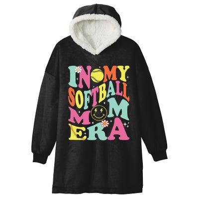 In My Softball Mom Era Retro Groovy Mom Life Game Day Gift Hooded Wearable Blanket