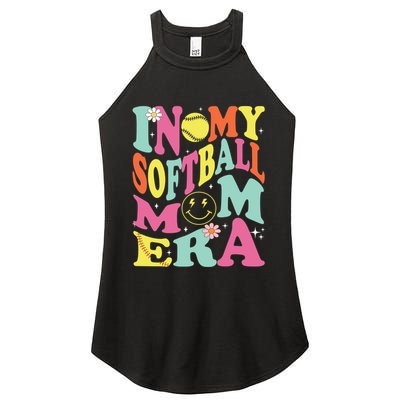 In My Softball Mom Era Retro Groovy Mom Life Game Day Gift Women's Perfect Tri Rocker Tank