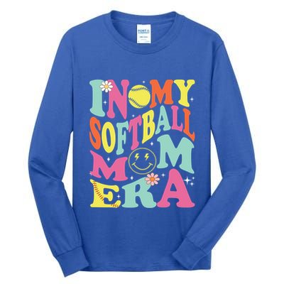 In My Softball Mom Era Retro Groovy Mom Life Game Day Gift Tall Long Sleeve T-Shirt