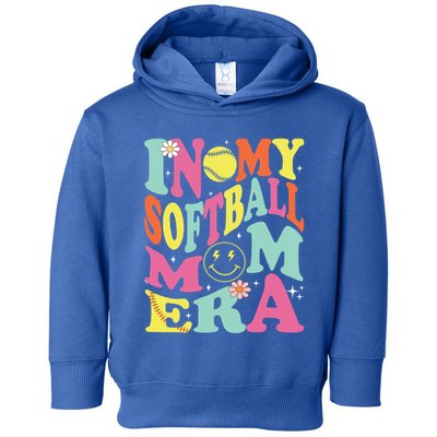 In My Softball Mom Era Retro Groovy Mom Life Game Day Gift Toddler Hoodie