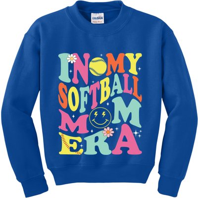 In My Softball Mom Era Retro Groovy Mom Life Game Day Gift Kids Sweatshirt