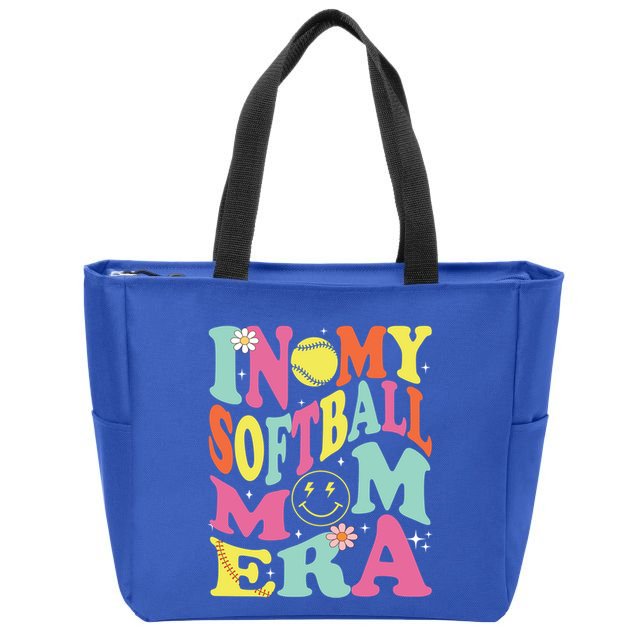 In My Softball Mom Era Retro Groovy Mom Life Game Day Gift Zip Tote Bag