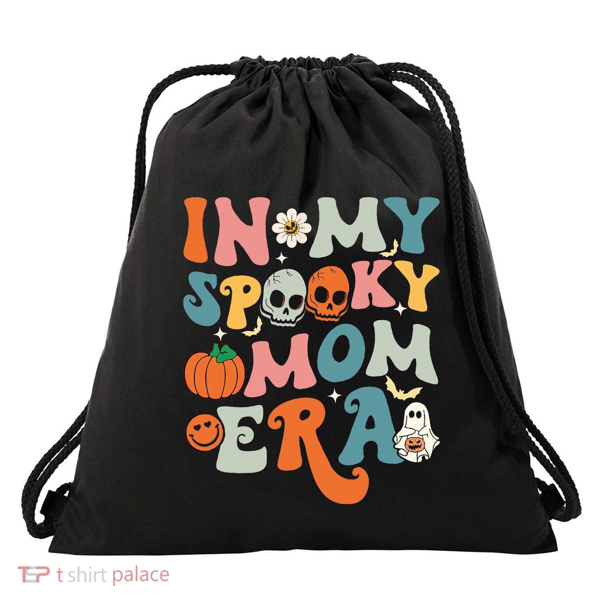 In My Spooky Mom Era Funny Halloween Groovy Drawstring Bag