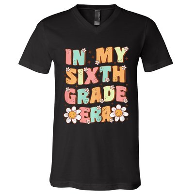 In My Sixth Grade Era Cute Groovy 6th Grade Back To School Gift V-Neck T-Shirt