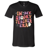 In My Spooky Teacher Era Ghost Halloween Retro Teachers Day V-Neck T-Shirt