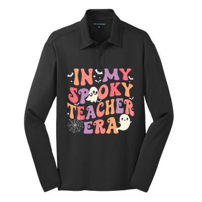 In My Spooky Teacher Era Ghost Halloween Retro Teachers Day Silk Touch Performance Long Sleeve Polo