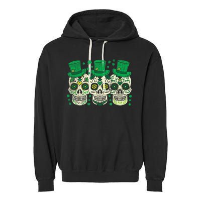 Irish Mexican Sugar Skull Leprechauns Cool St Patricks Day Garment-Dyed Fleece Hoodie