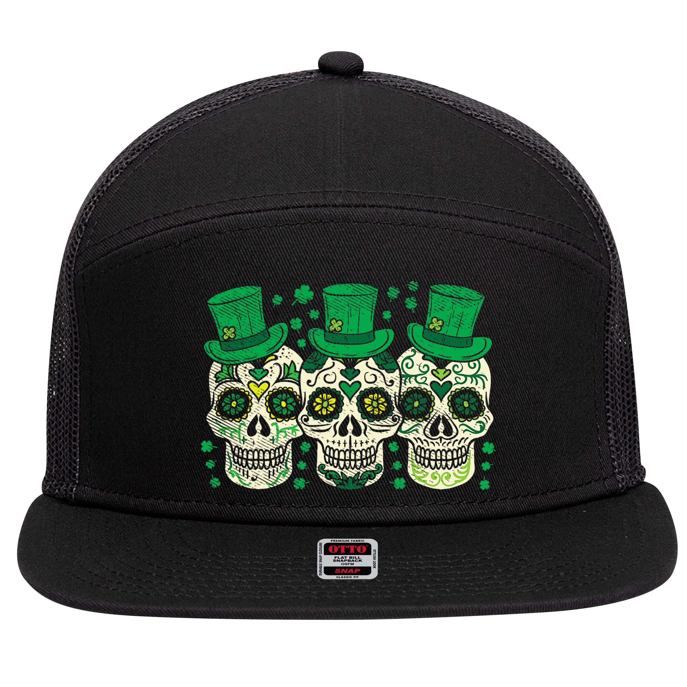 Irish Mexican Sugar Skull Leprechauns Cool St Patricks Day 7 Panel Mesh Trucker Snapback Hat