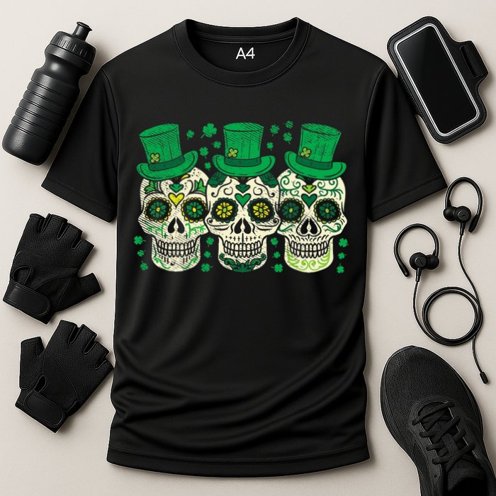 Irish Mexican Sugar Skull Leprechauns Cool St Patricks Day Cooling Performance Crew T-Shirt