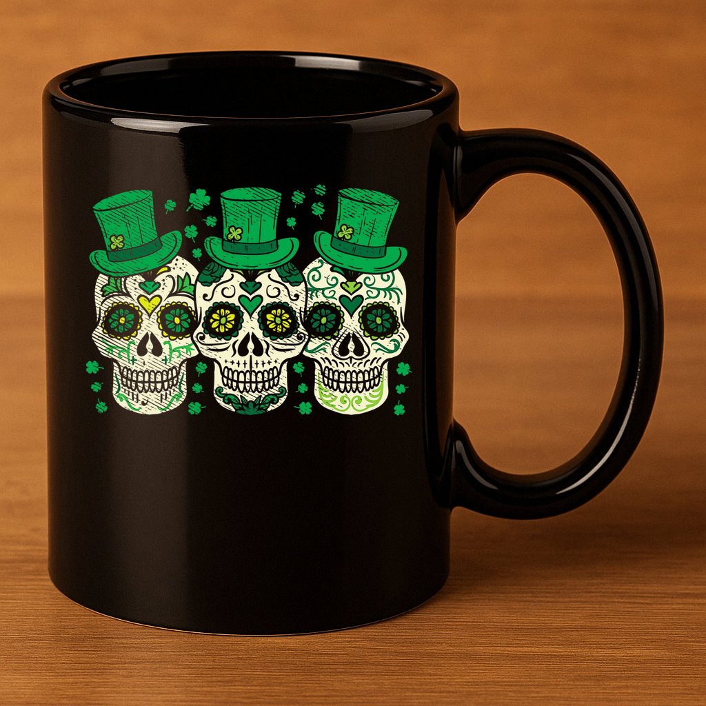 Irish Mexican Sugar Skull Leprechauns Cool St Patricks Day 11oz C Handle Ceramic Mug