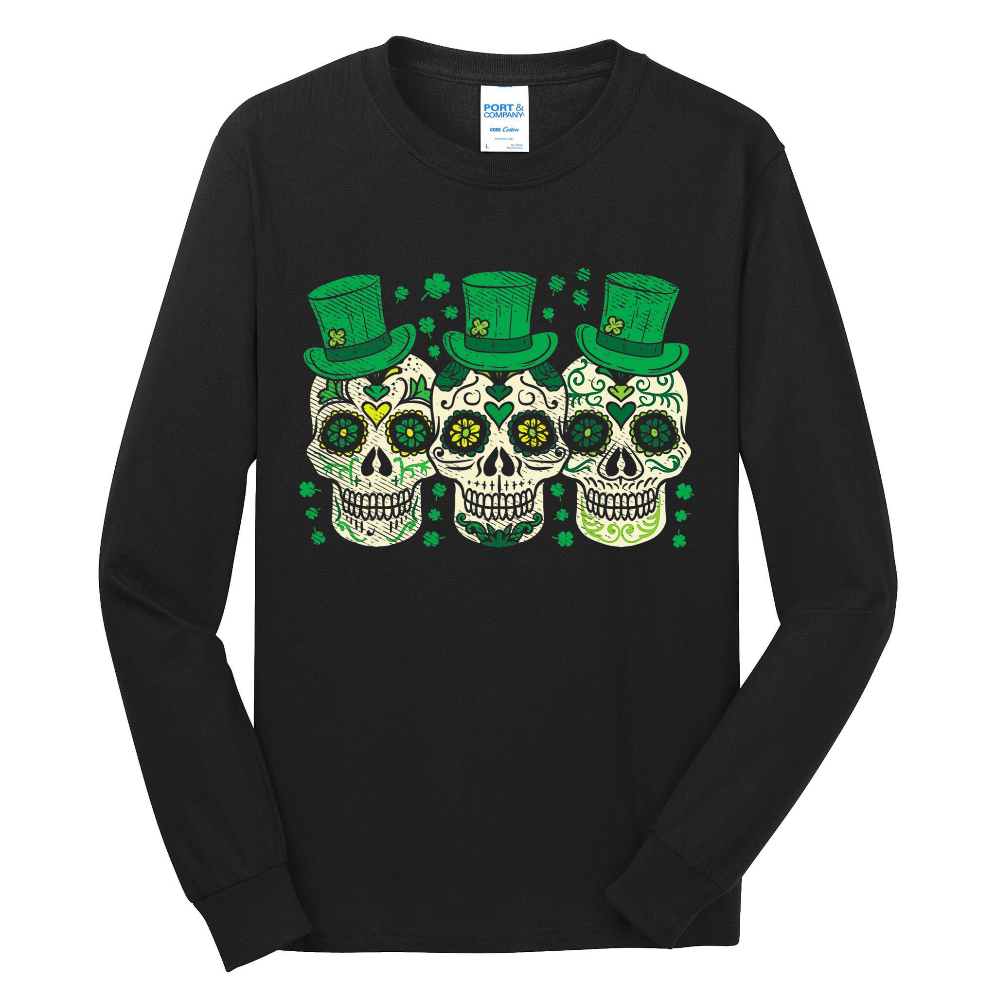 Irish Mexican Sugar Skull Leprechauns Cool St Patricks Day Tall Long Sleeve T-Shirt