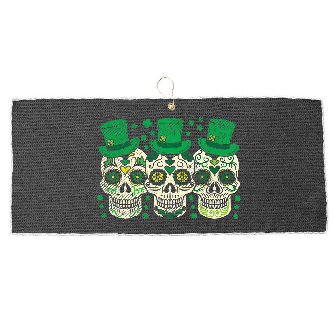 Irish Mexican Sugar Skull Leprechauns Cool St Patricks Day Large Microfiber Waffle Golf Towel