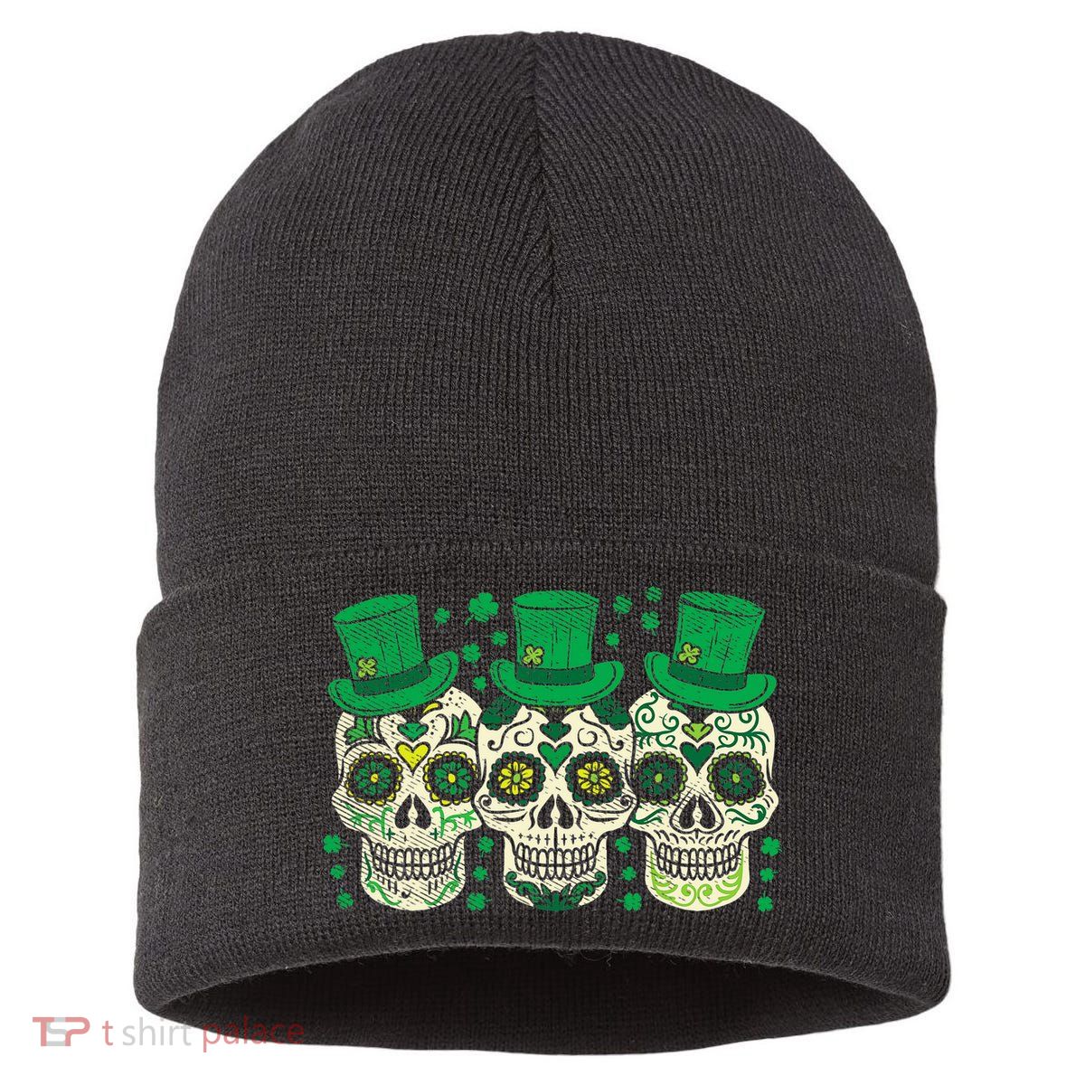 Irish Mexican Sugar Skull Leprechauns Cool St Patricks Day Sustainable Knit Beanie