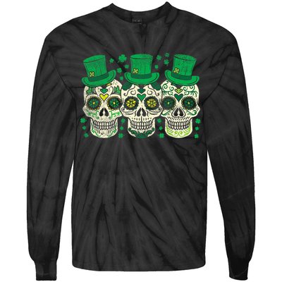 Irish Mexican Sugar Skull Leprechauns Cool St Patricks Day Tie-Dye Long Sleeve Shirt