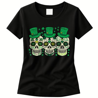 Irish Mexican Sugar Skull Leprechauns Cool St Patricks Day Womens T-Shirt