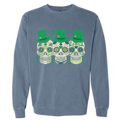 Irish Mexican Sugar Skull Leprechauns Cool St Patricks Day Garment-Dyed Sweatshirt