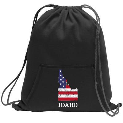 Idaho Map State American Flag Sweatshirt Cinch Pack Bag