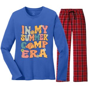 In My Summer Camp Era Retro Groovy Summer Camp Camping Funny Funny Gift Women's Long Sleeve Flannel Pajama Set 