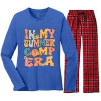 In My Summer Camp Era Retro Groovy Summer Camp Camping Funny Funny Gift Women's Long Sleeve Flannel Pajama Set 