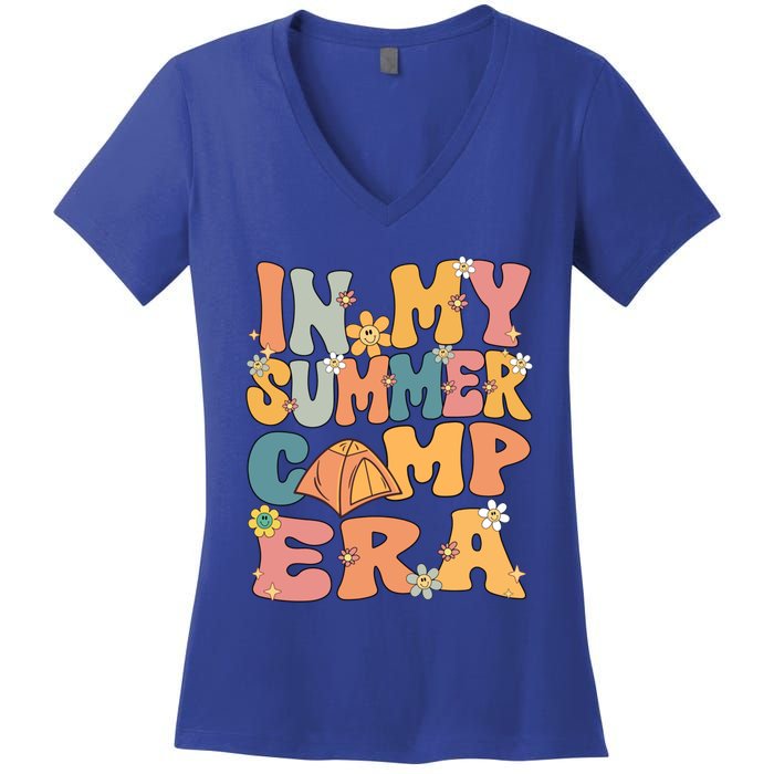 In My Summer Camp Era Retro Groovy Summer Camp Camping Funny Funny Gift Women's V-Neck T-Shirt