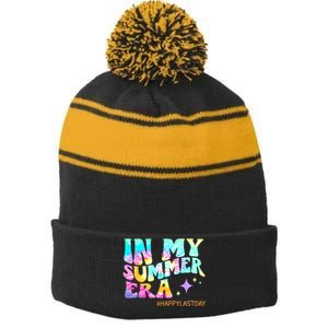 In My Summer Era Happy Last Day Of School Teacher Stripe Pom Pom Beanie