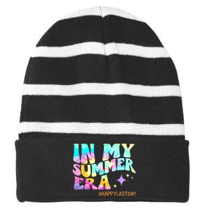 In My Summer Era Happy Last Day Of School Teacher Striped Beanie with Solid Band