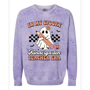 In My Spooky Kindergarten Teacher Era Groovy Retro Halloween Gift Colorblast Crewneck Sweatshirt