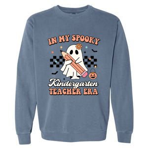 In My Spooky Kindergarten Teacher Era Groovy Retro Halloween Gift Garment-Dyed Sweatshirt